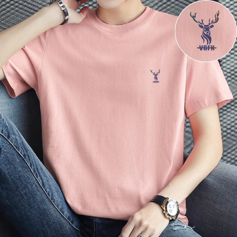 纯棉短袖t恤男夏季潮流鹿头印花打底衫潮牌上衣服全棉半袖体恤男