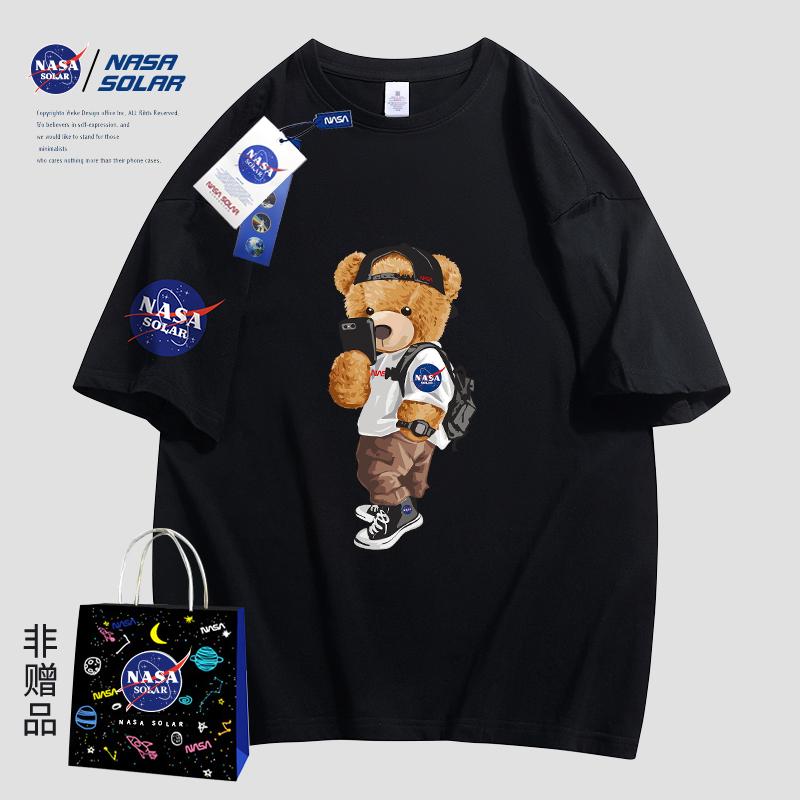 【阿狗潮品】NASA SOLAR联名潮牌短袖T恤男女情侣款印花相机小熊