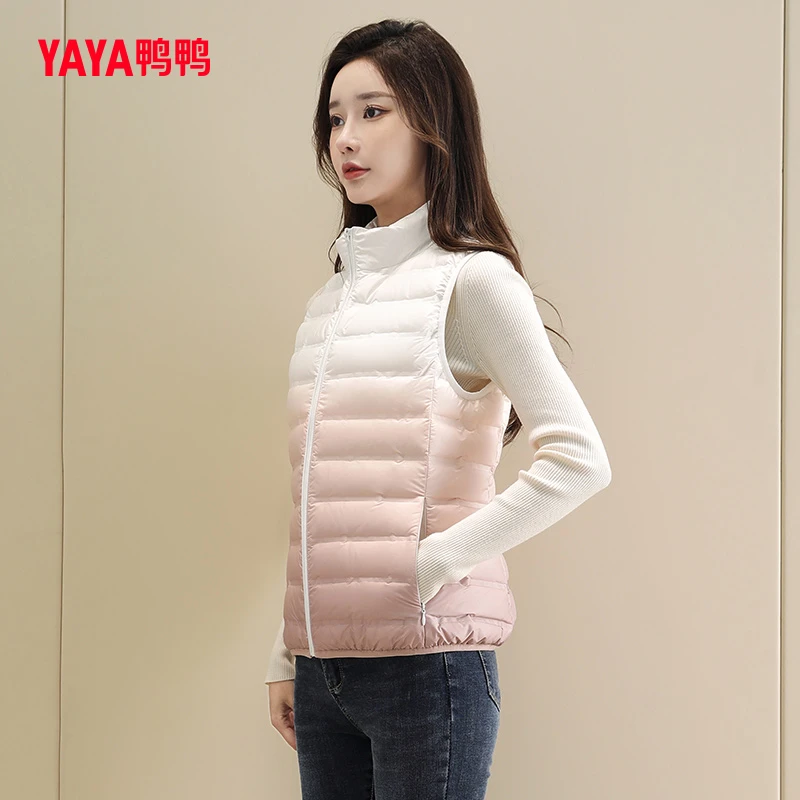 YAYA/鸭鸭【90鸭绒】鸭鸭轻薄羽绒马甲女渐变休闲百搭马夹外穿立领