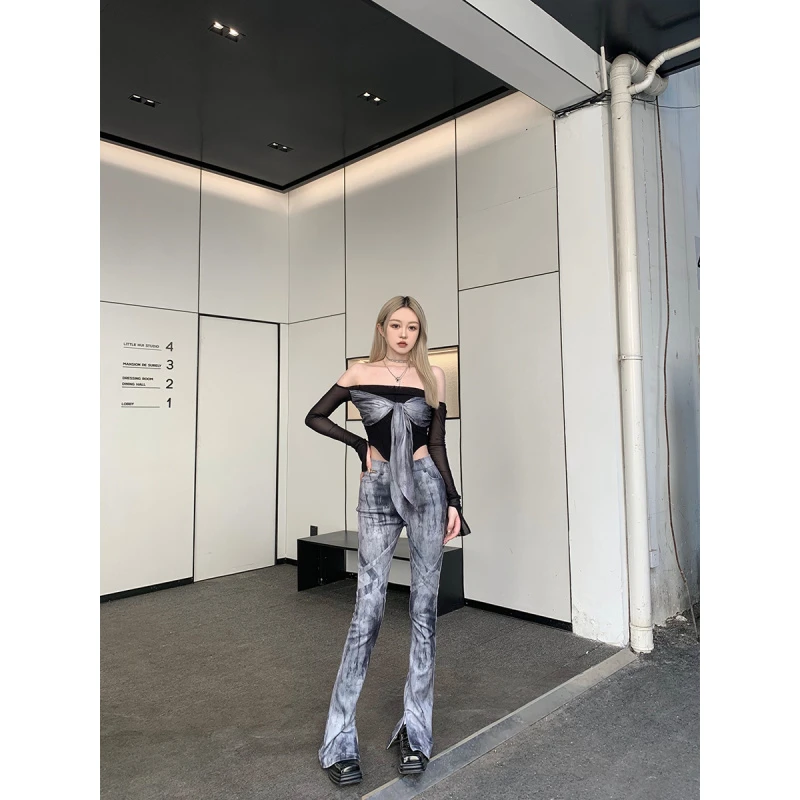 【周末手速节 宠粉秋冬专场2折起】BB BLUE 清冷水墨印花拼接长裤