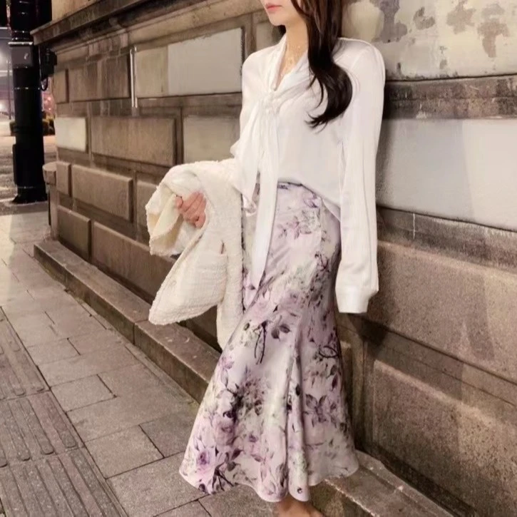 鱼尾半身裙缎面拉链腰 半身裙女装气质显瘦