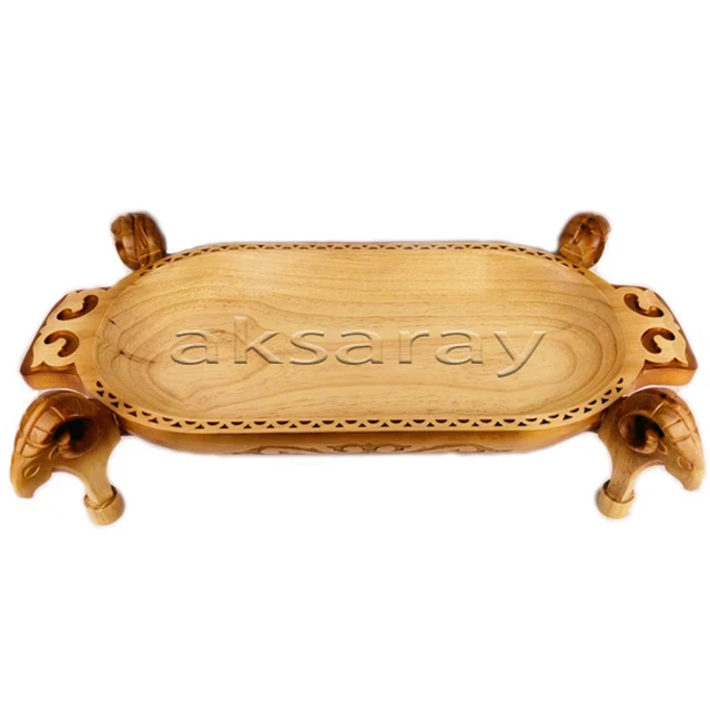 Aksaray工艺品  特色中式复古风花纹纯木椭圆形家用羊头肉子盘