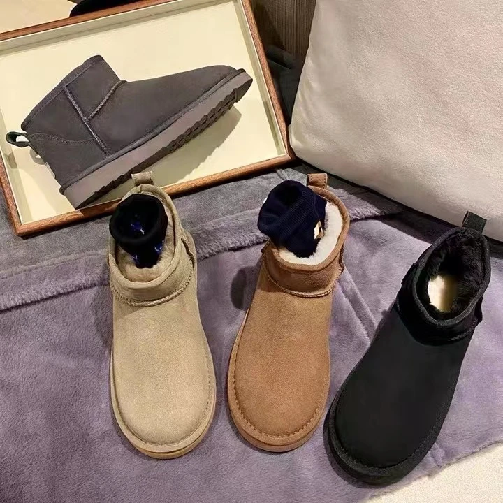 （薄底）冬雨款男女同款牛皮雪地靴真皮经典加厚时尚百搭保暖雪地棉