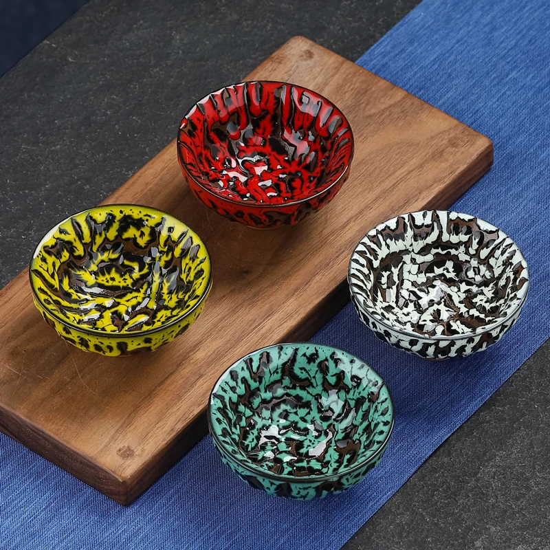 古喜志野烧主人杯流釉柴烧茶杯建盏四圣兽品茗杯手工杯窑变杯