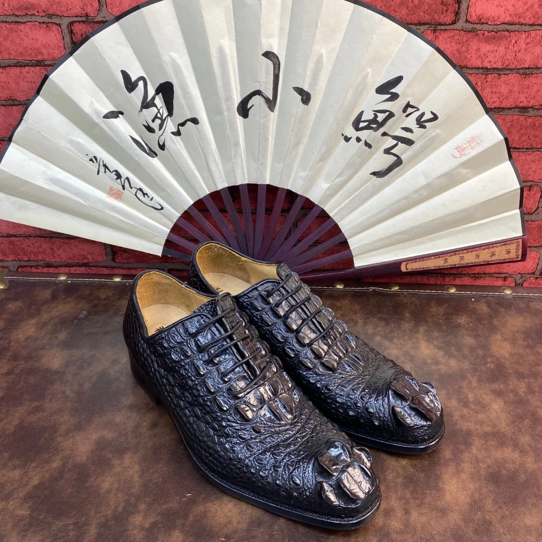 鳄小渔 鳄鱼皮 头骨整张 真皮底商务正装鞋婚鞋（头骨固特异）