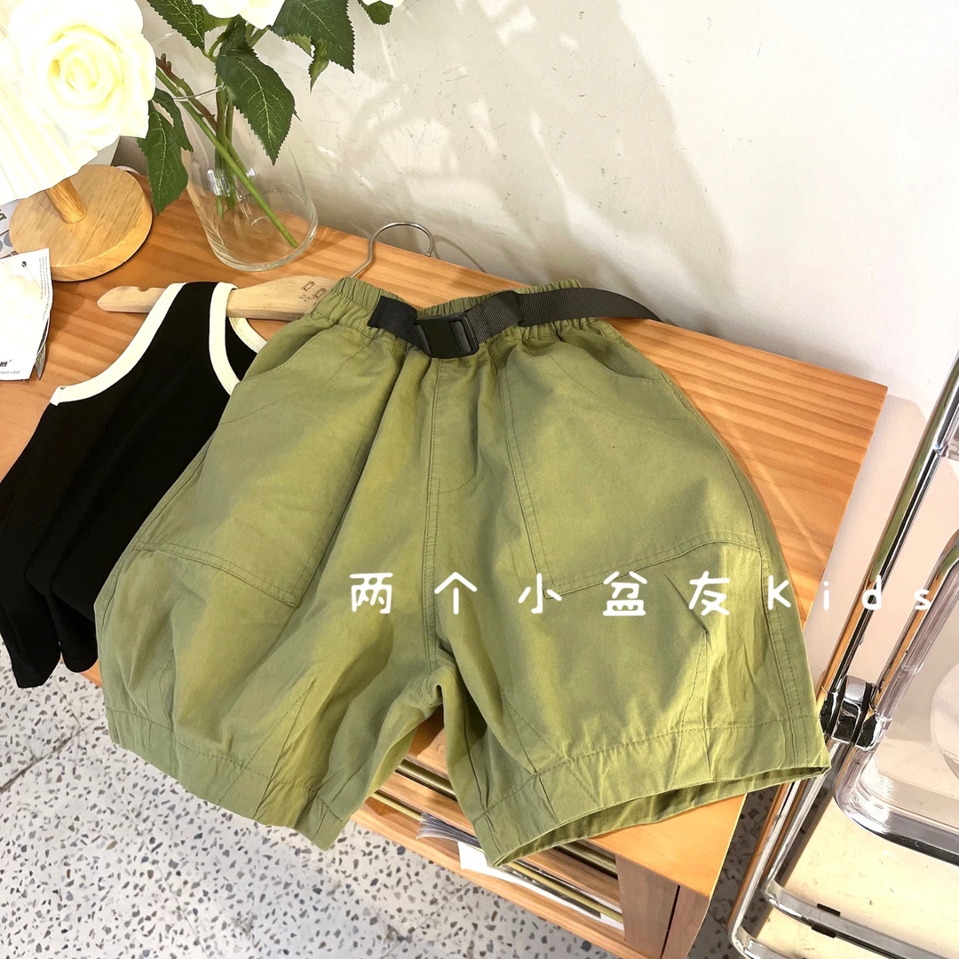 2025夏季儿童韩版裤子宝宝宽松军绿色工装休闲过膝七分裤XPY081