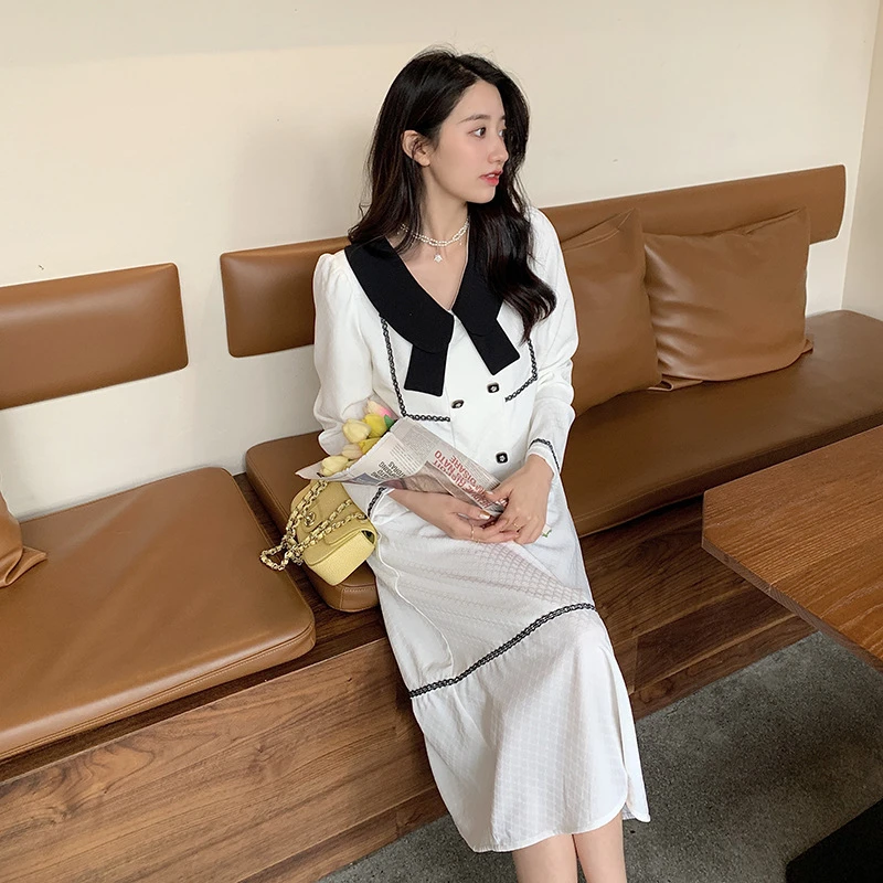 小香风套装裙子女显瘦两件套法式气质撞色白色拼接时尚小众套装裙