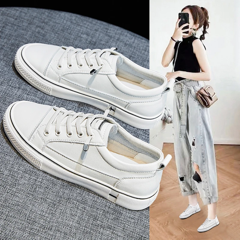 小白鞋春季单鞋2025新款特大码女鞋41一43真皮休闲一脚蹬懒人板鞋