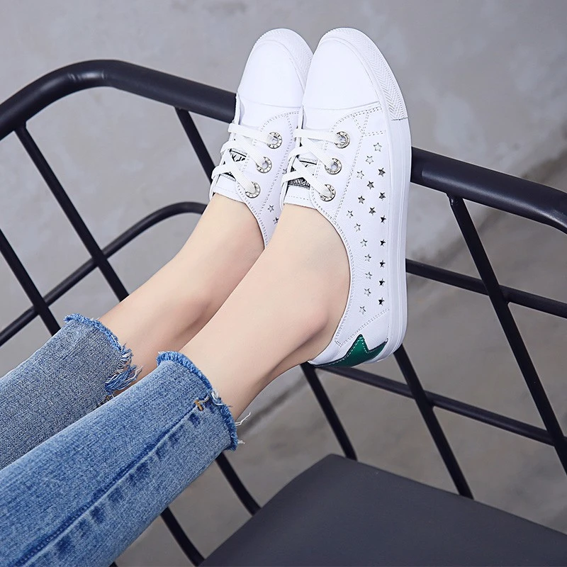 夏天小白鞋女透气款百搭宽脚真皮镂空时尚大码鞋子女2025新款夏季