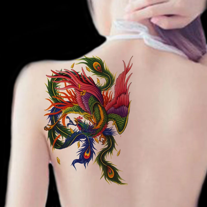 彩色凤凰纹身贴防水男女持久仿真 刺青花臂 纹身贴个性贴纸