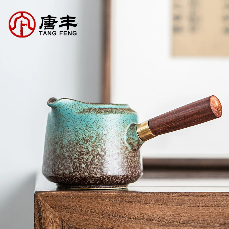 唐丰陶瓷窑变公道杯大容量实木侧把贪心杯复古防烫装茶容器分茶杯