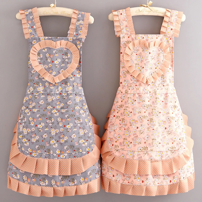 新款时尚帆布围裙女家用厨房做饭防污耐磨透气围腰洋气上班工作服