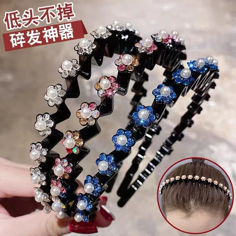 无金属亚克力发饰 鸿运新款刘海碎发发箍波浪防滑水钻发箍