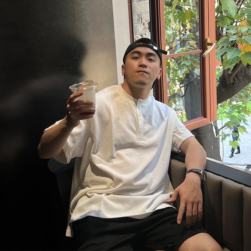 FFMR 小众宽松透气亨利领T恤男短袖百搭日系港风小领口圆领体恤男