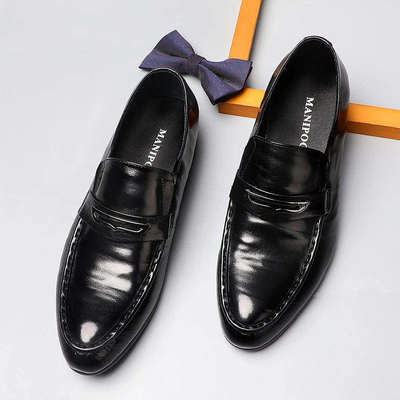 男士正装套脚皮鞋牛皮商务尖头软面皮鞋男英伦透气真皮一脚蹬潮鞋