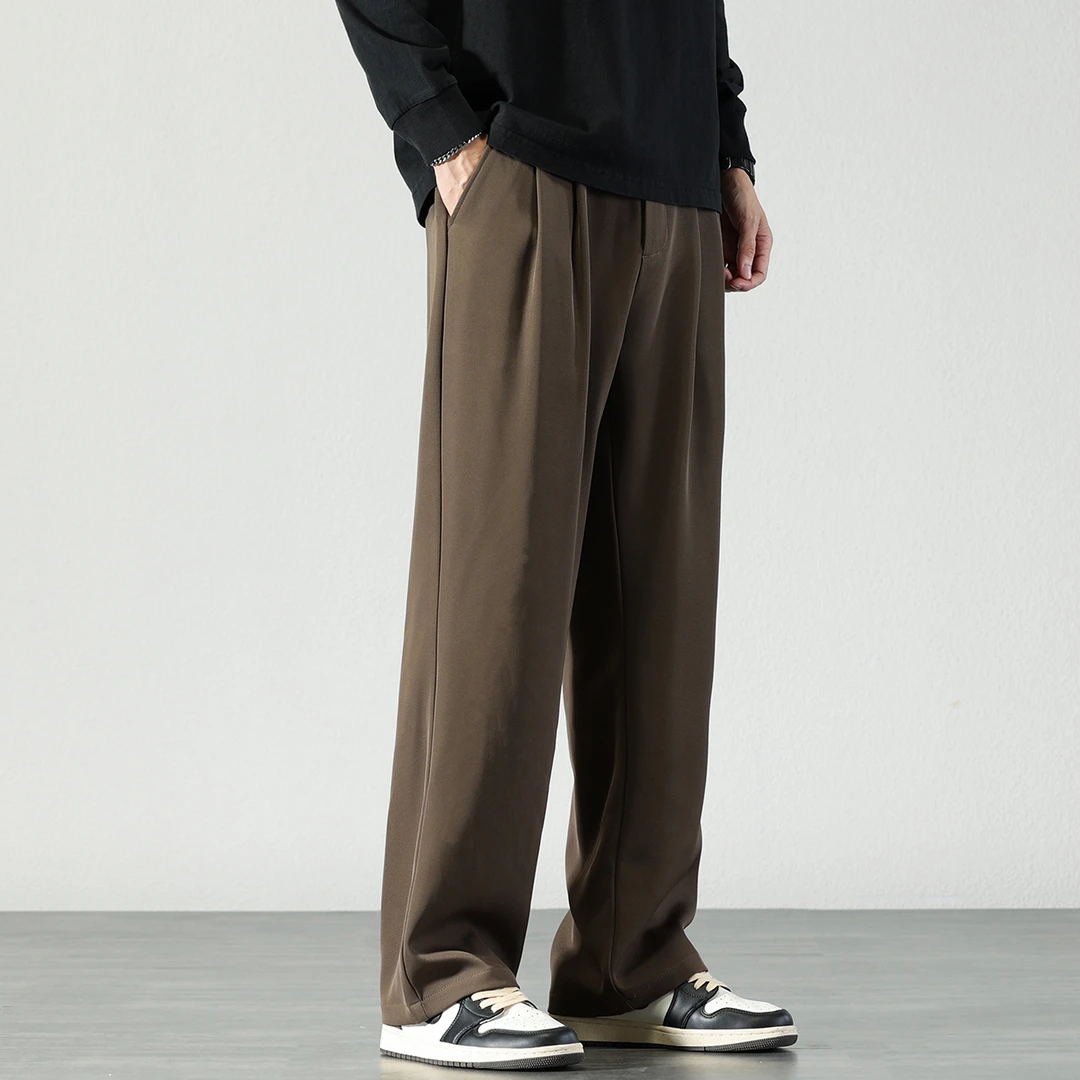 2025秋季韩版潮流直筒西裤男士加绒休闲百搭长裤宽松阔腿西装裤子