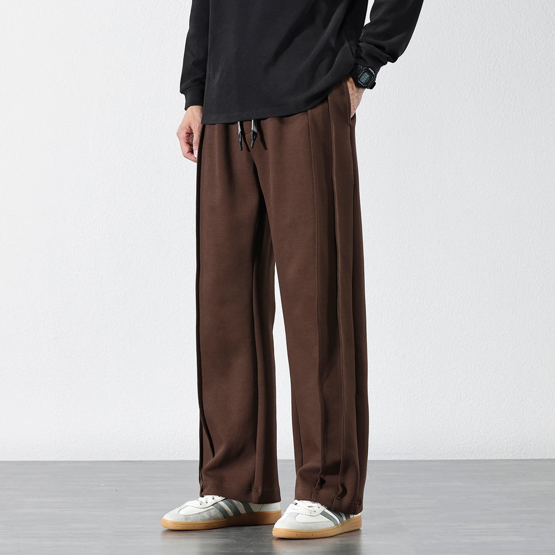 日系直筒垂感休闲裤子男士2024秋冬宽松大码百搭弹力阔腿拖地长裤