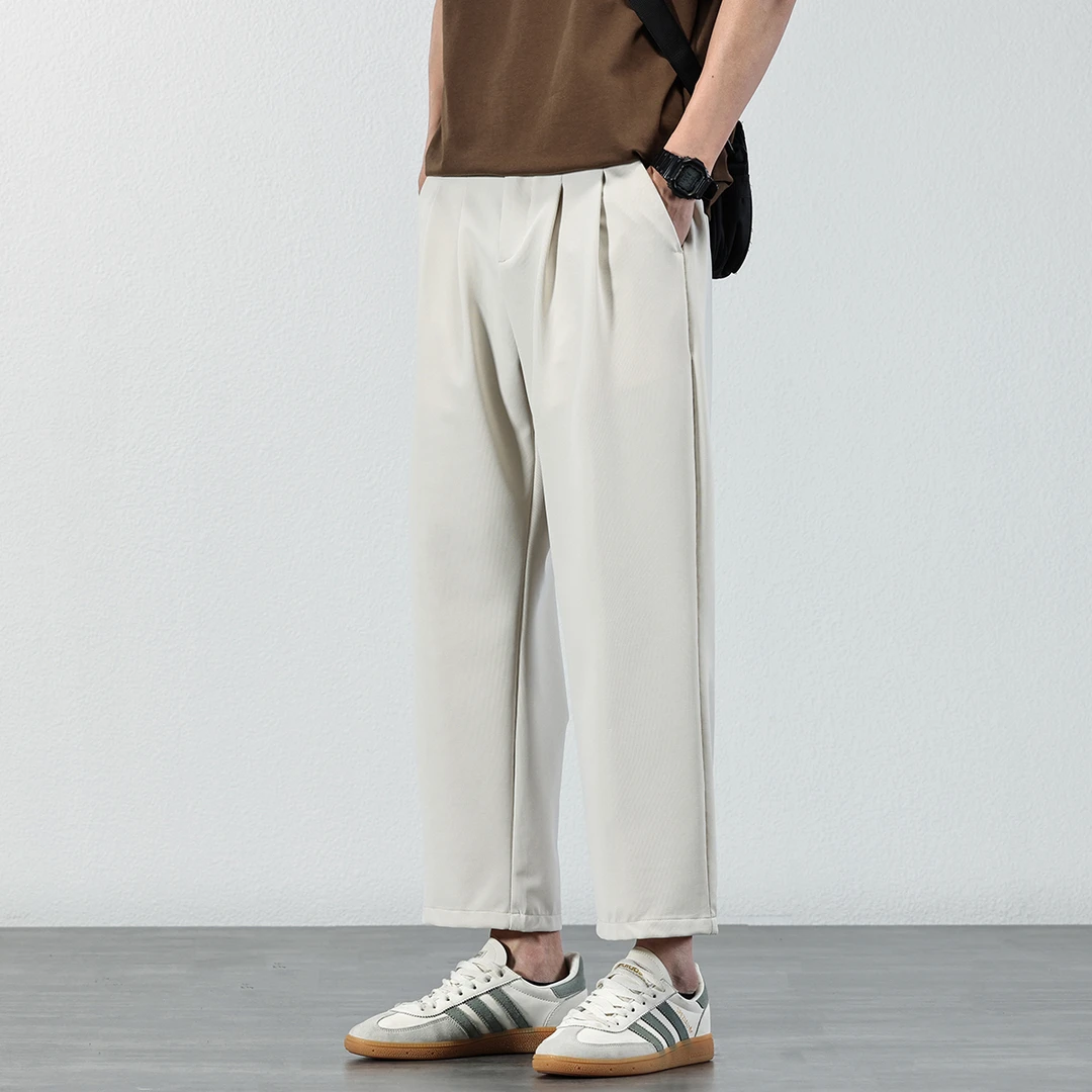日系复古休闲裤男2025夏季薄款冰丝速干西裤宽松直筒垂感九分裤子