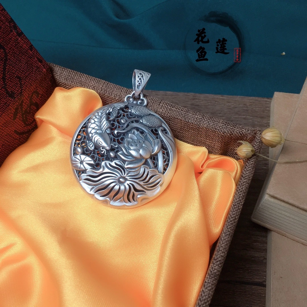 DAIXIN/黛鑫 吊坠足银 999荷塘月色银吊坠时尚复古个性男女挂件