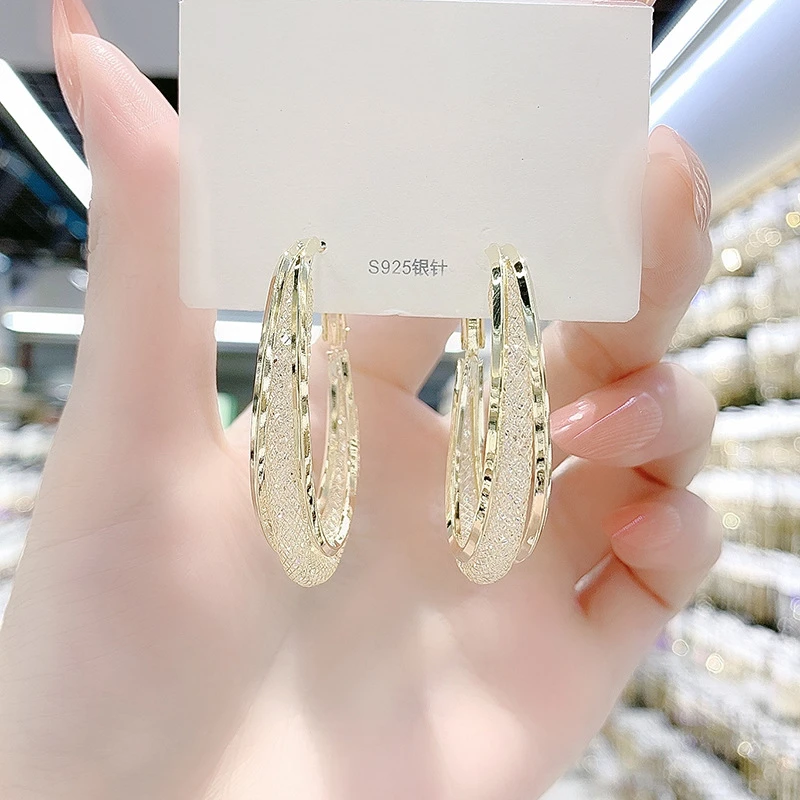 铜合金耳饰 s925银针爆款网状耳环气质个性夸张设计感圈圈耳扣