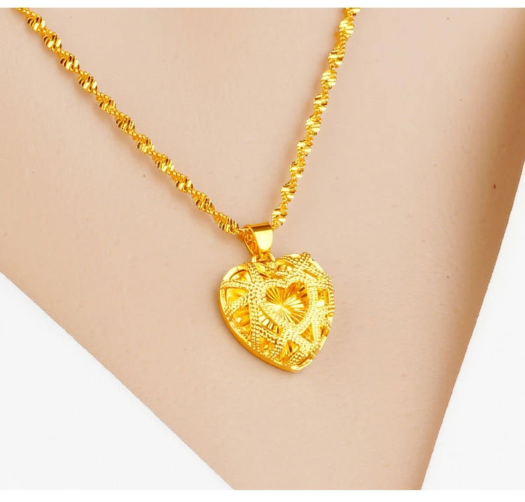 铜合金项链 妈妈素款项链2024新款镂空心套链百搭女士海洋之心