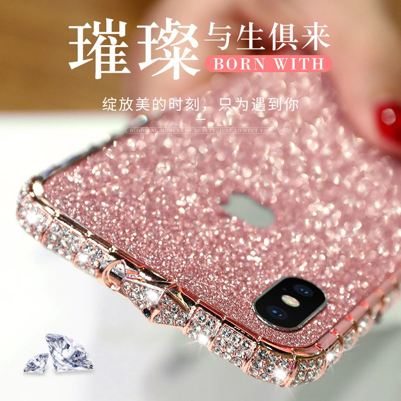 适用苹果13promax手机壳女款镶钻边框iphone12水钻壳7p闪粉壳11/8
