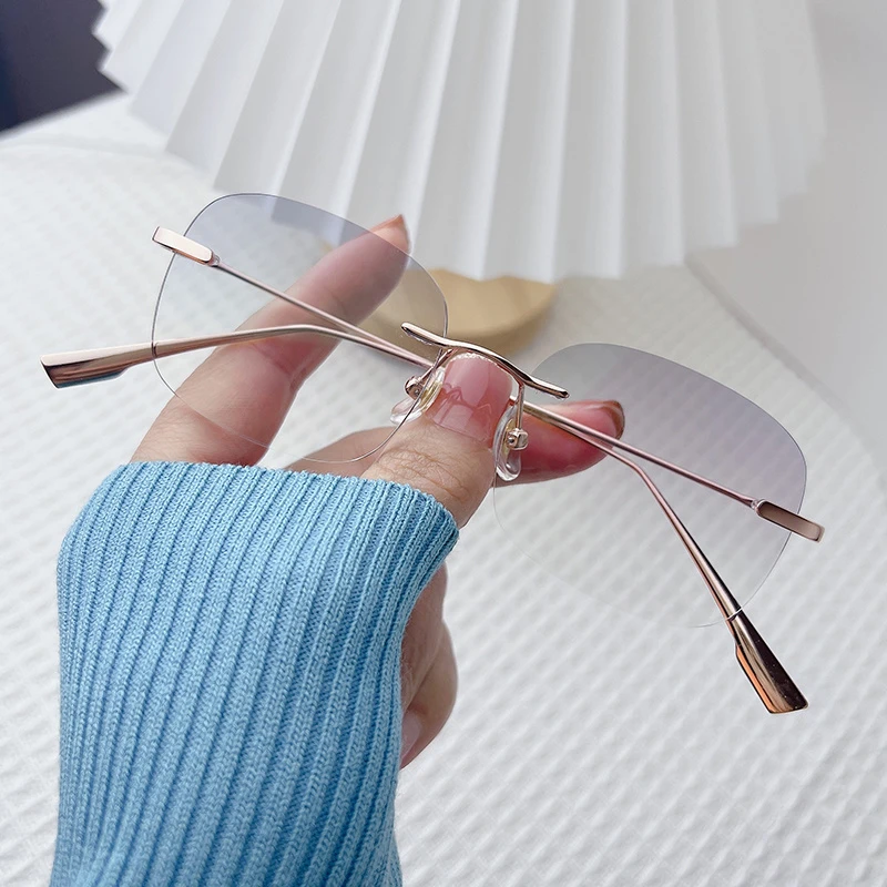 无边框近视眼镜女纯欲大脸可配有度数素颜纯钛眼睛框架女平光无框