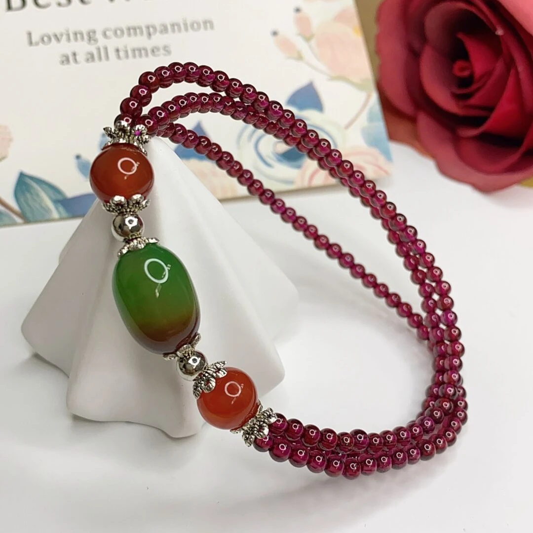 三圈石榴石手串，天然石榴石，女士石榴石手串 时尚 支持复检149