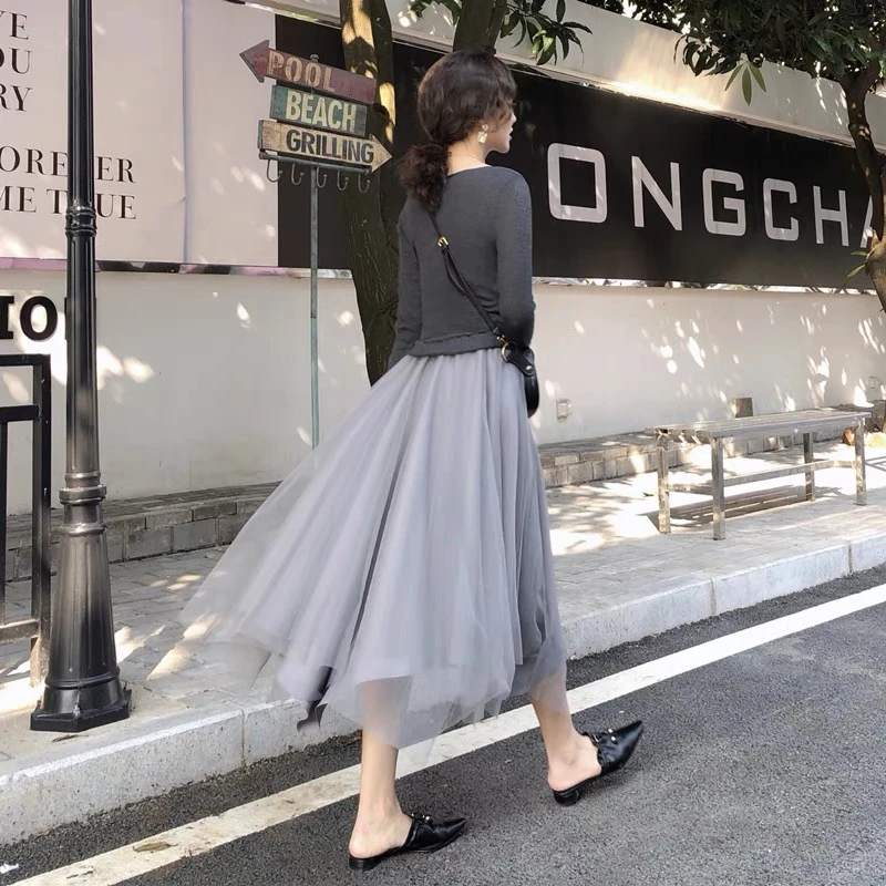 【精选好物】不规则网纱裙女半身裙春夏2022中长款高腰显瘦a字裙