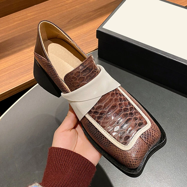 【王二今】牛皮/跟高5cm/厚底苹果头小皮鞋女乐福鞋