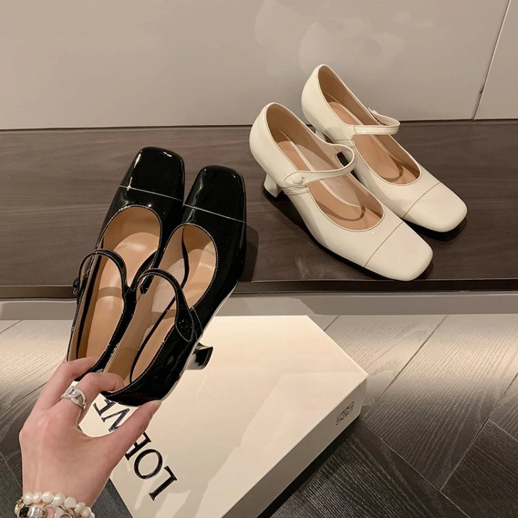 【王二今】羊皮/7cm/法式复古方头单鞋女