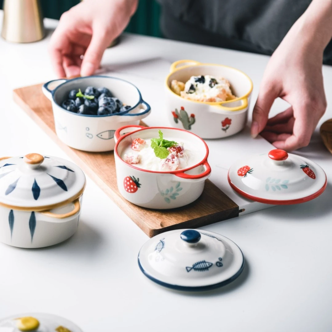 手绘陶瓷奶杯卡通蒸蛋碗尖嘴小蒸碗