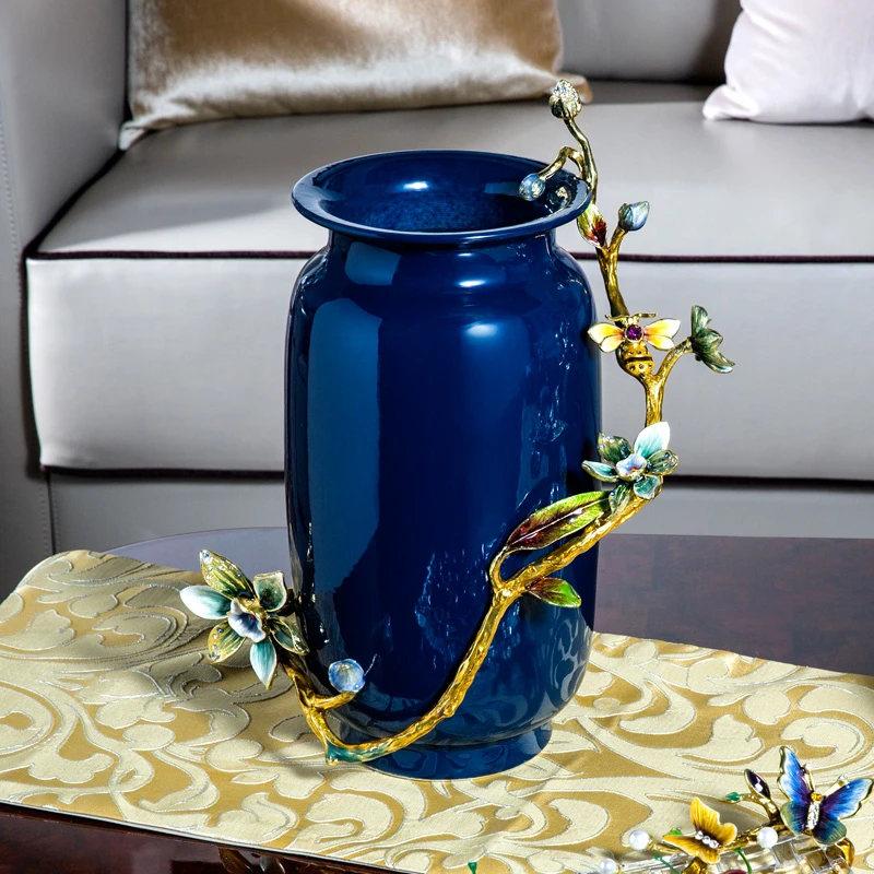 珐琅彩工艺品雅致花瓶创意家居个性玄关客厅玻璃插花高档轻奢送礼