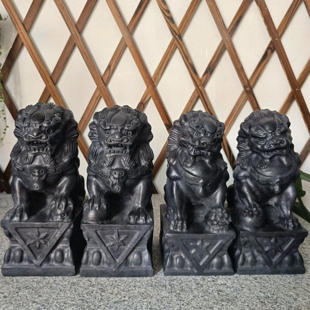 石雕小石狮子一对中式桌面摆件青石家用庭院石雕刻摆件