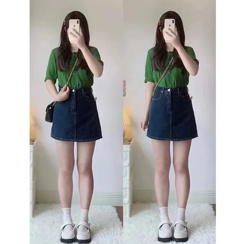 夏季新款高腰纯色牛仔半身裙裤女大码胖mm显瘦a字包臀短裙裤1136