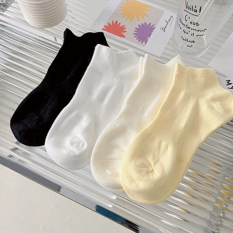4双装夏季薄款袜子女短筒袜百搭双针纯色精梳棉短袜女运动款吸汗