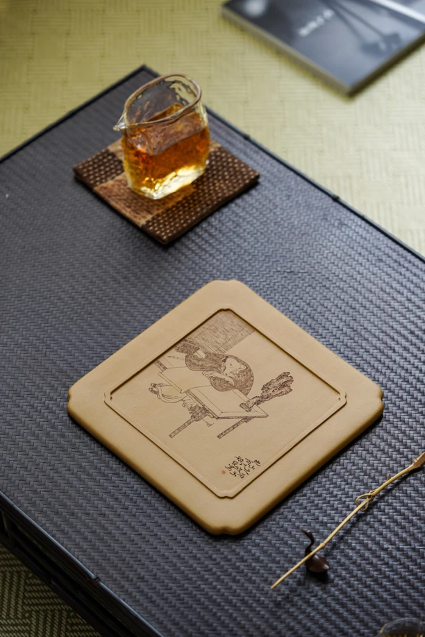 【知守.茶器】四方.全手工紫砂壶承/赏盘，刻绘款