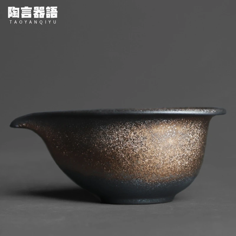 景德镇日式复古窑变黑金宽口公道杯手工陶艺尖嘴造型茶海分茶器