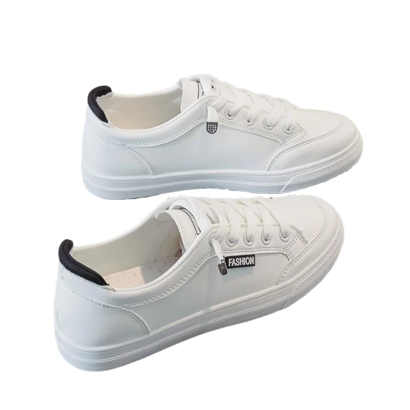 舒适小白鞋子2023年新款百搭女春秋季女鞋皮面网面学生运动休闲