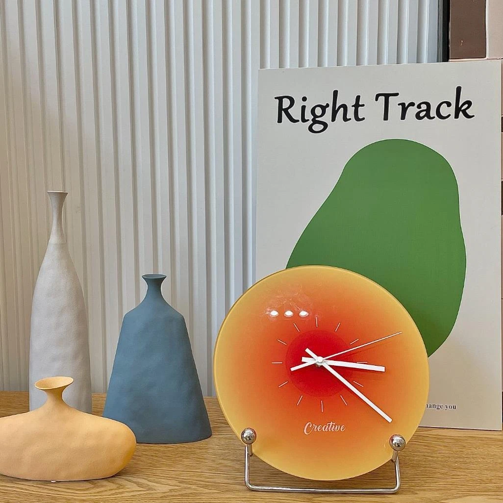 北欧日落钟橘色挂钟装饰摆件立钟挂钟少女网红橙色ins创意可爱