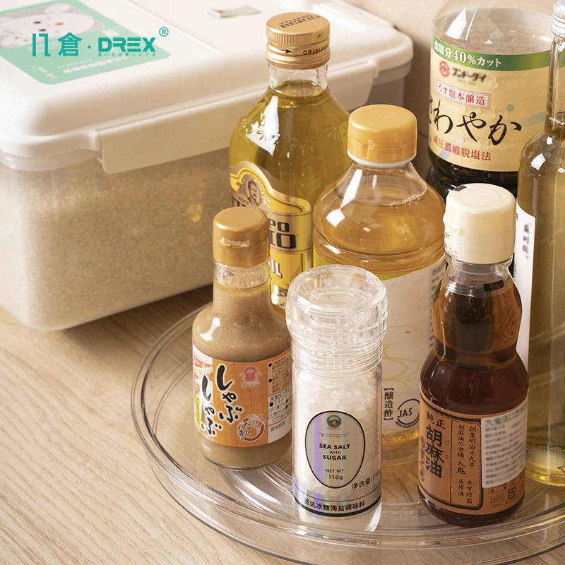 几仓家用厨房调味料架子可旋转收纳托盘桌面多功能收纳置物盘透明