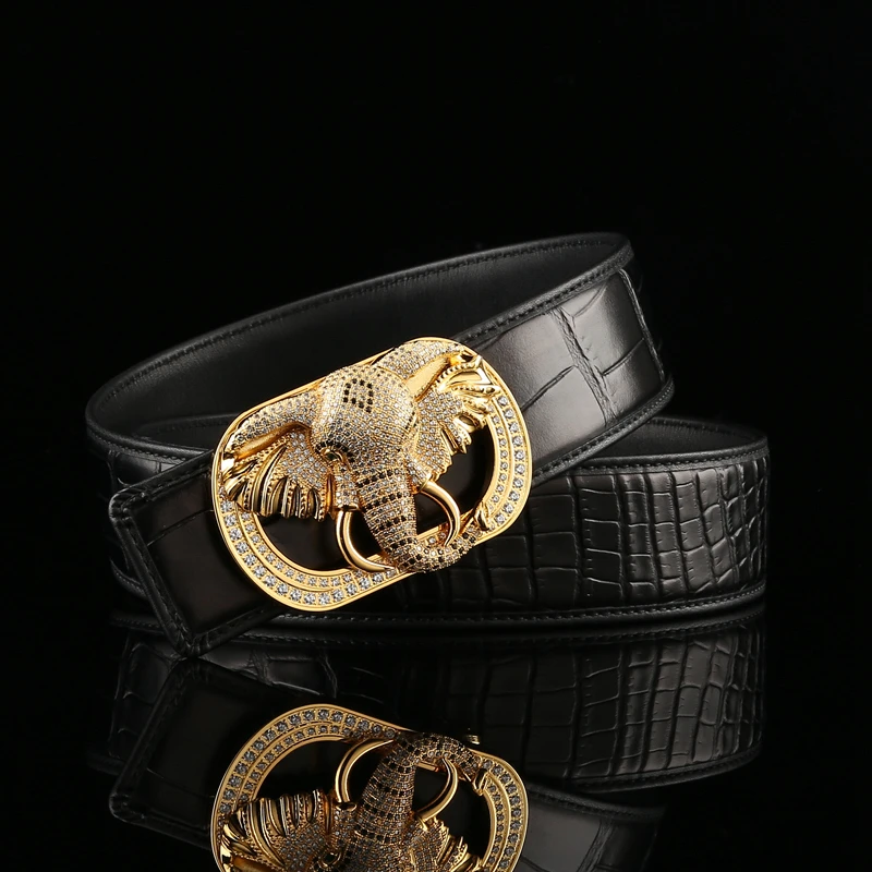 皮带男士真牛皮史蒂芬大象头不锈钢镶钻裤腰带百搭平滑扣新款24年