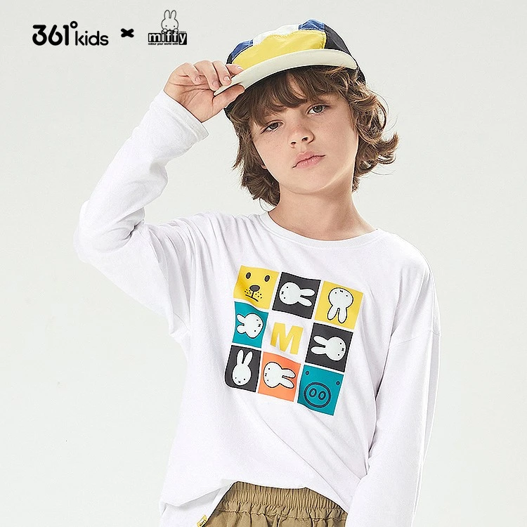 【361°总部】儿童时尚针织长袖圆领卡通印花中大童春季宽松打底