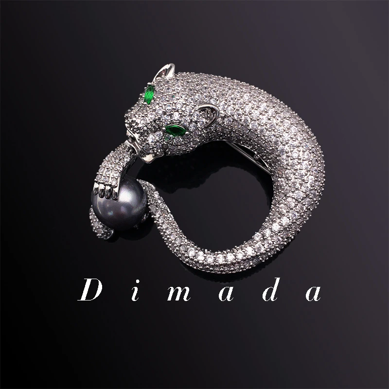 D.M.D/迪曼达 合金胸针 d84绿眼豹子微镶男士胸花网红气质别针