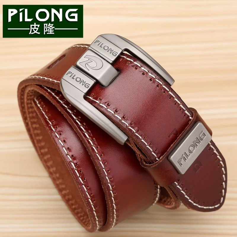 皮隆水洗头层牛皮合金扣双车线 男士皮带真皮针扣腰带复古