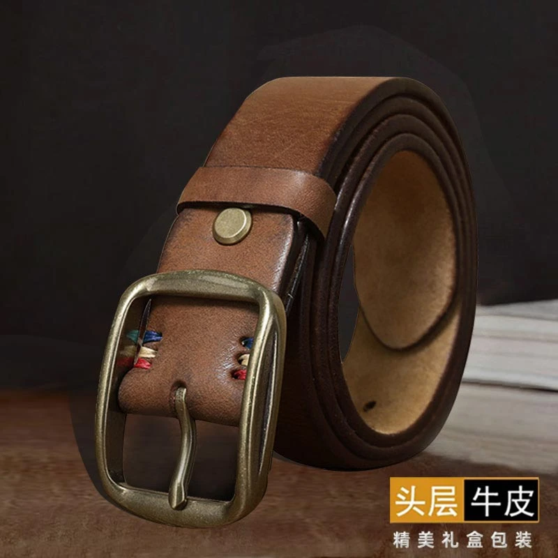 3.8CM加厚真皮皮带男腰带头层牛皮铜针扣潮ins休闲韩版百搭裤带