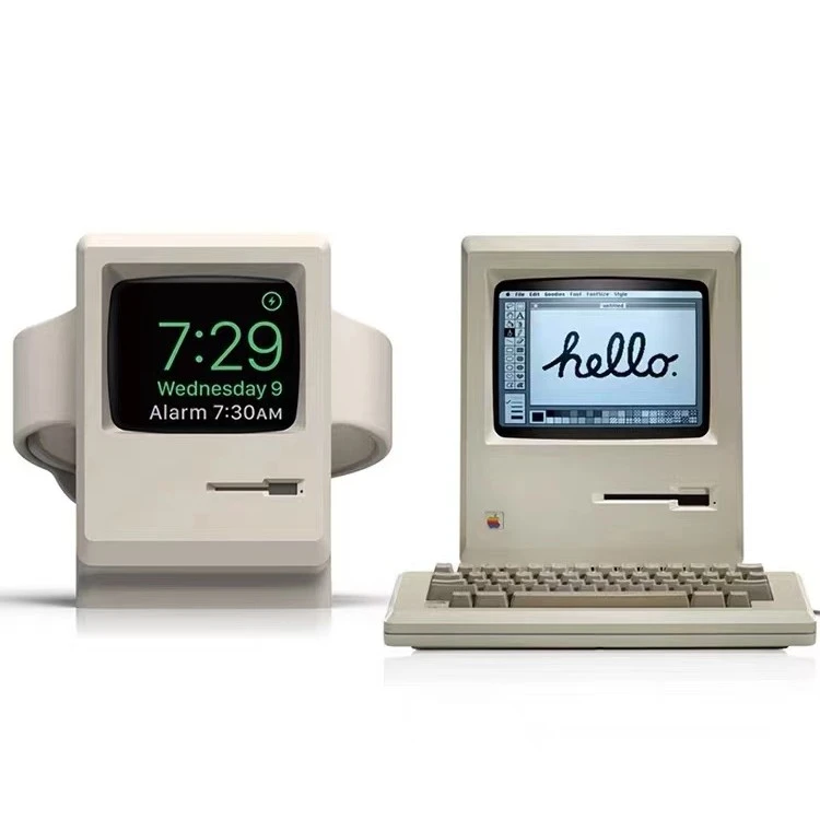 适用苹果全系列手表充电支架桌面创意摆件复古小电脑怀旧硅胶经典