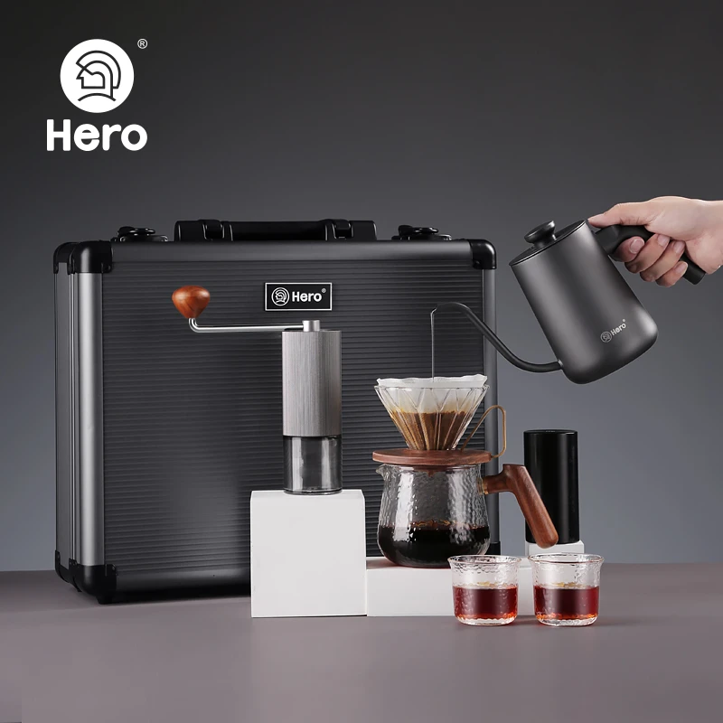 hero铝合金箱手冲咖啡壶套装咖啡滤杯欧式手磨咖啡机滴漏过滤器礼