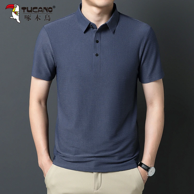 TUCANO/啄木鳥无痕冰丝触感冰凉透气2022男士polo衫短袖T恤菠萝纹