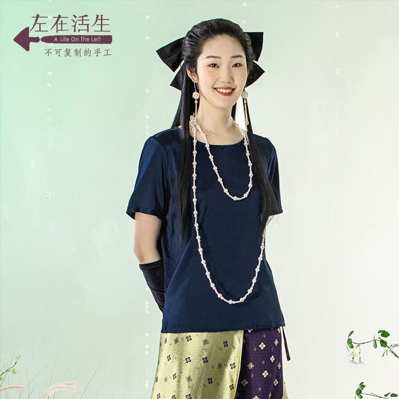 生活在左主圆领短袖t恤女百搭短款上衣设计感小众1913333套装显瘦